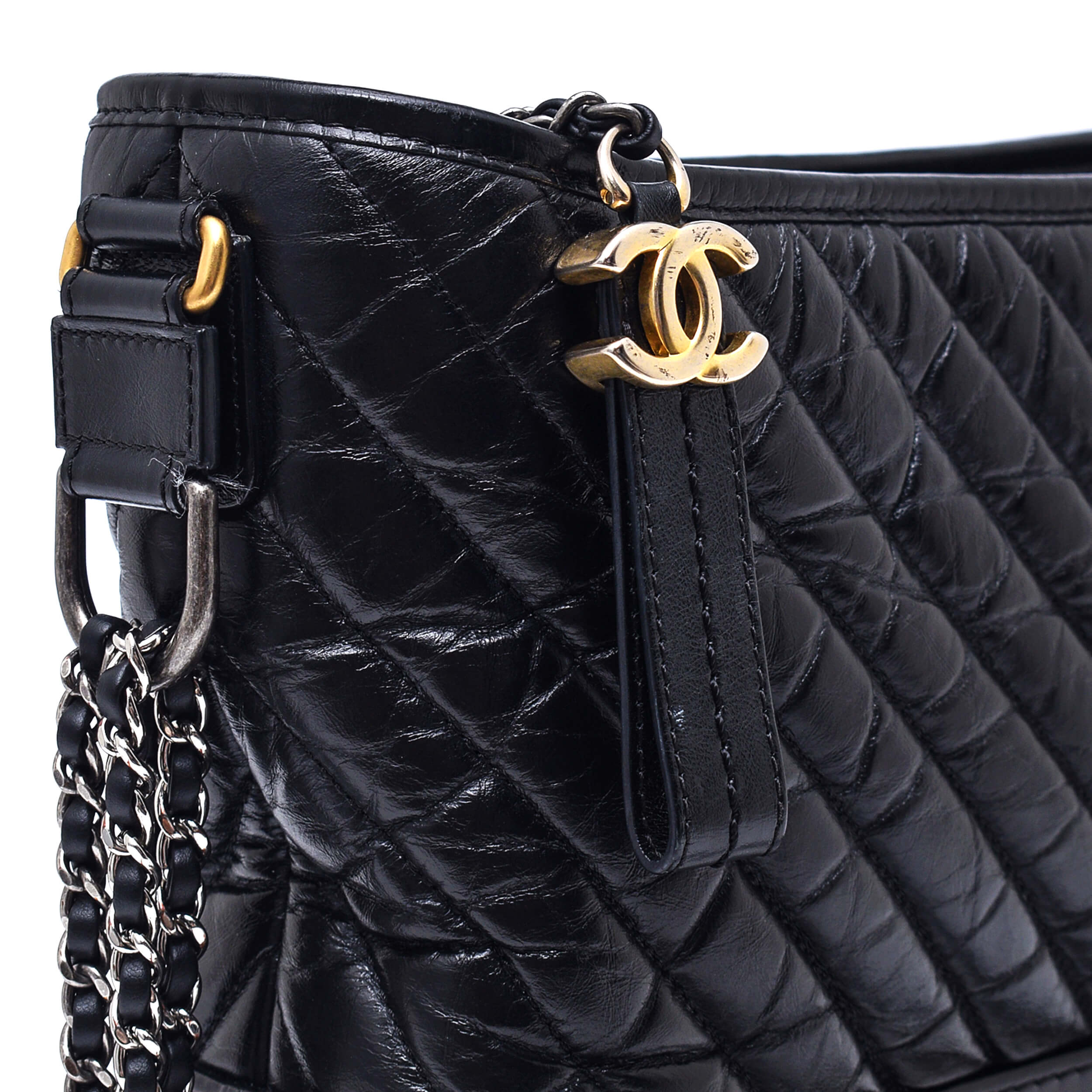 Chanel - Black Quilted Distressed Leather Small Gabrielle Bag